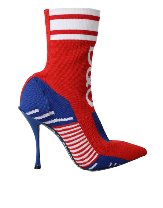 Dolce & Gabbana Red Blue Stretch Sock Style Short Boots Logo Shoes Dolce & Gabbana