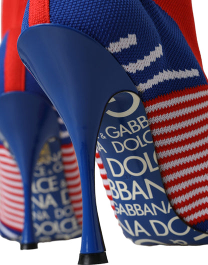 Dolce & Gabbana Red Blue Stretch Sock Style Short Boots Logo Shoes Dolce & Gabbana