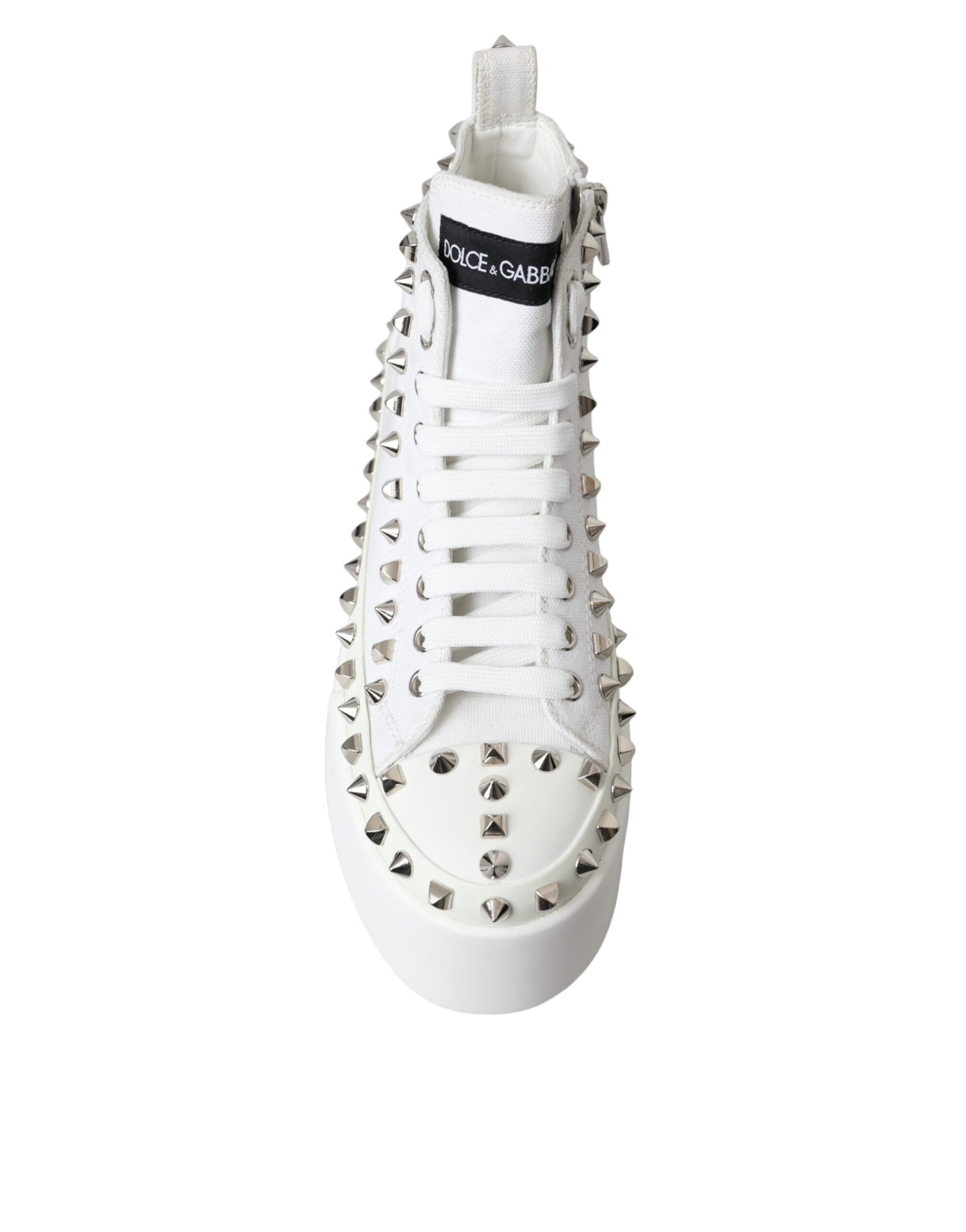 Dolce & Gabbana White Canvas Studded Sneakers Boots Shoes Dolce & Gabbana