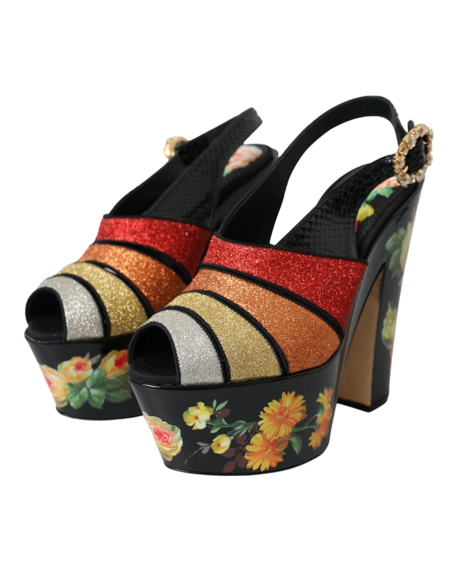 Dolce & Gabbana Multicolor Floral Crystal Platform Sandals Shoes Dolce & Gabbana