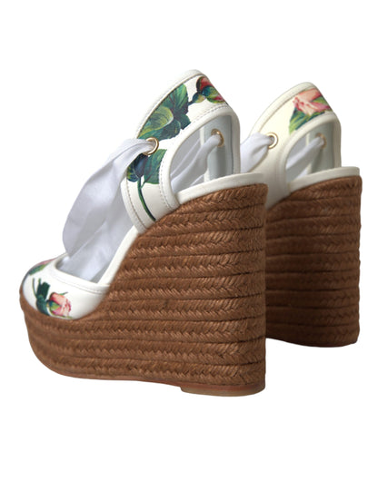 Dolce & Gabbana White Floral Wedge Heels Sandals Shoes Dolce & Gabbana