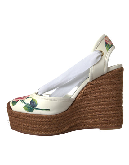 Dolce & Gabbana White Floral Wedge Heels Sandals Shoes Dolce & Gabbana