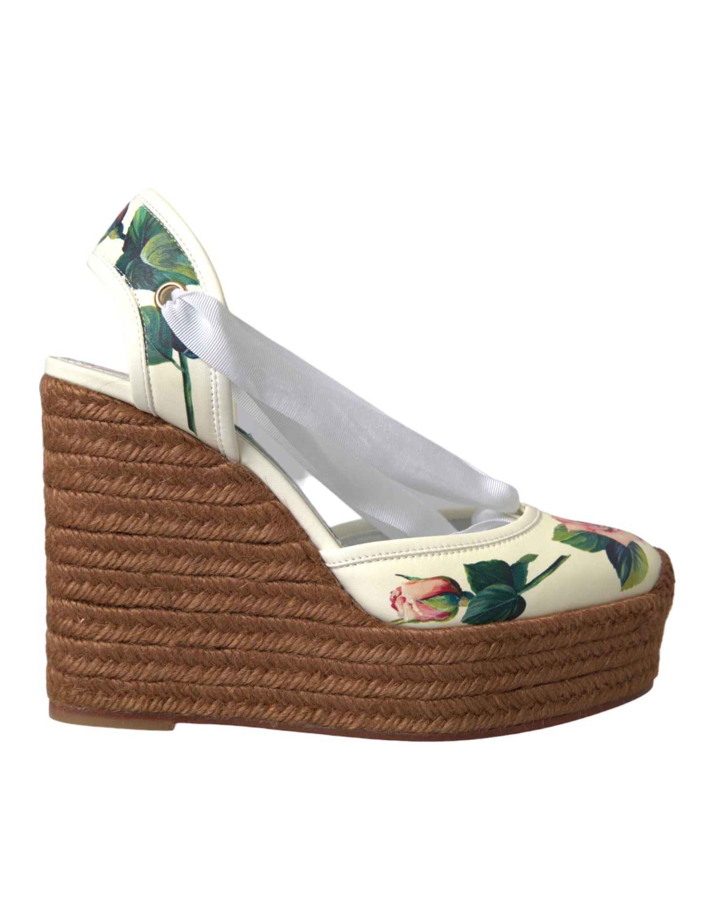 Dolce & Gabbana White Floral Wedge Heels Sandals Shoes Dolce & Gabbana