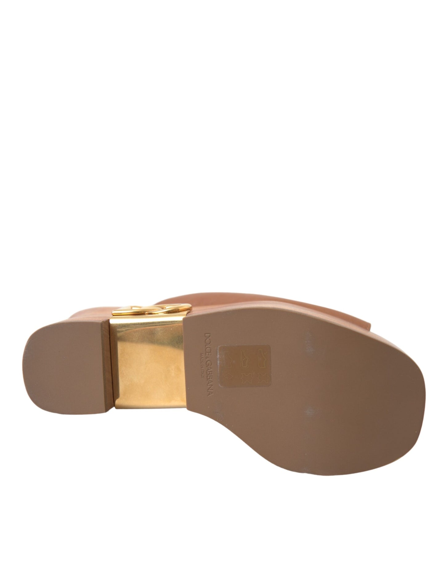 Dolce & Gabbana Brown Leather Wood Mules Wedge Slides Shoes Dolce & Gabbana