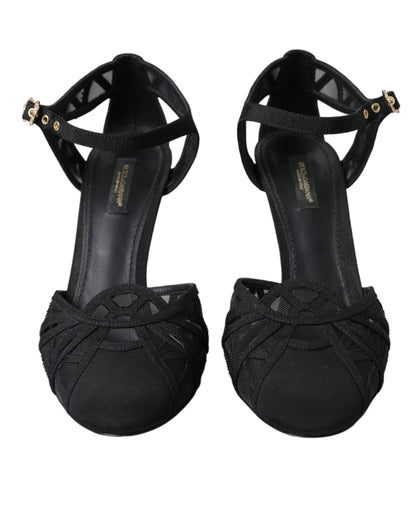 Dolce & Gabbana Black Mesh Ankle Strap Heels Sandals Shoes Dolce & Gabbana