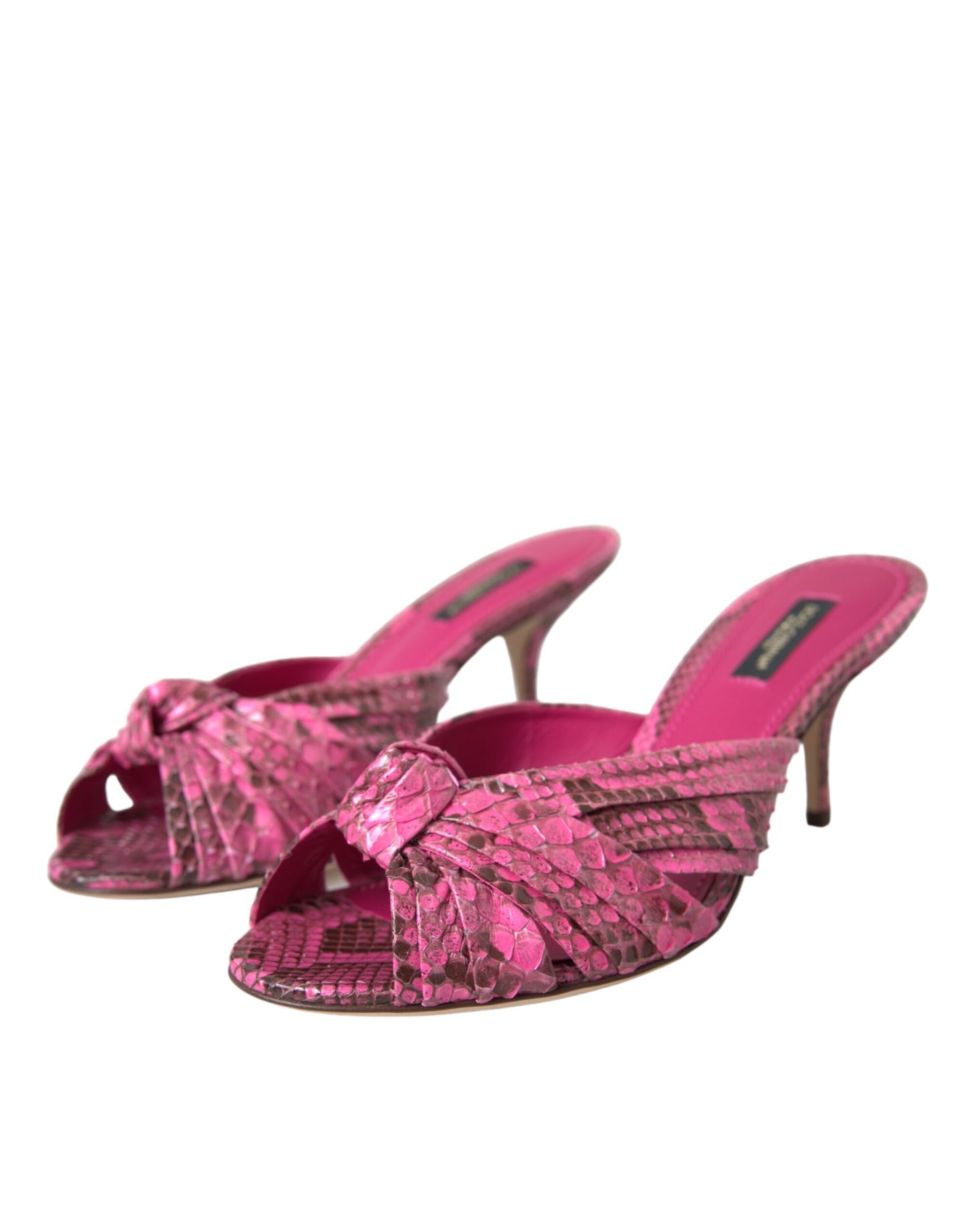 Dolce & Gabbana Pink Exotic Leather Kitten Heels Slides Shoes Dolce & Gabbana