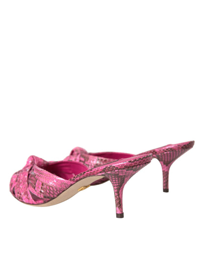 Dolce & Gabbana Pink Exotic Leather Kitten Heels Slides Shoes Dolce & Gabbana