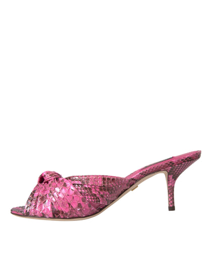 Dolce & Gabbana Pink Exotic Leather Kitten Heels Slides Shoes Dolce & Gabbana