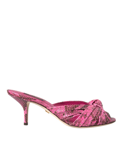 Dolce & Gabbana Pink Exotic Leather Kitten Heels Slides Shoes Dolce & Gabbana