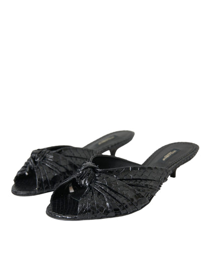 Dolce & Gabbana Black Exotic Leather Heels Slides Shoes Dolce & Gabbana