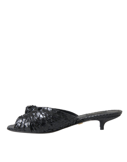 Dolce & Gabbana Black Exotic Leather Heels Slides Shoes Dolce & Gabbana