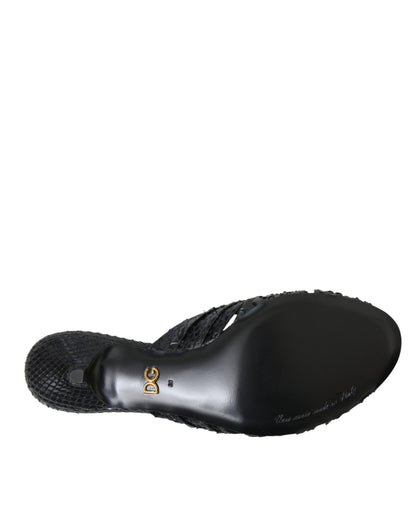 Dolce & Gabbana Black Exotic Leather Heels Slides Shoes Dolce & Gabbana