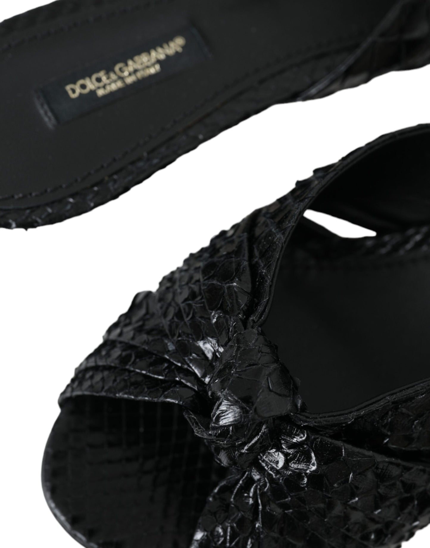 Dolce & Gabbana Black Exotic Leather Heels Slides Shoes Dolce & Gabbana