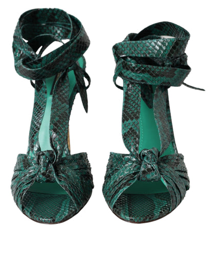 Dolce & Gabbana Green Exotic Leather Heels Sandals Shoes Dolce & Gabbana