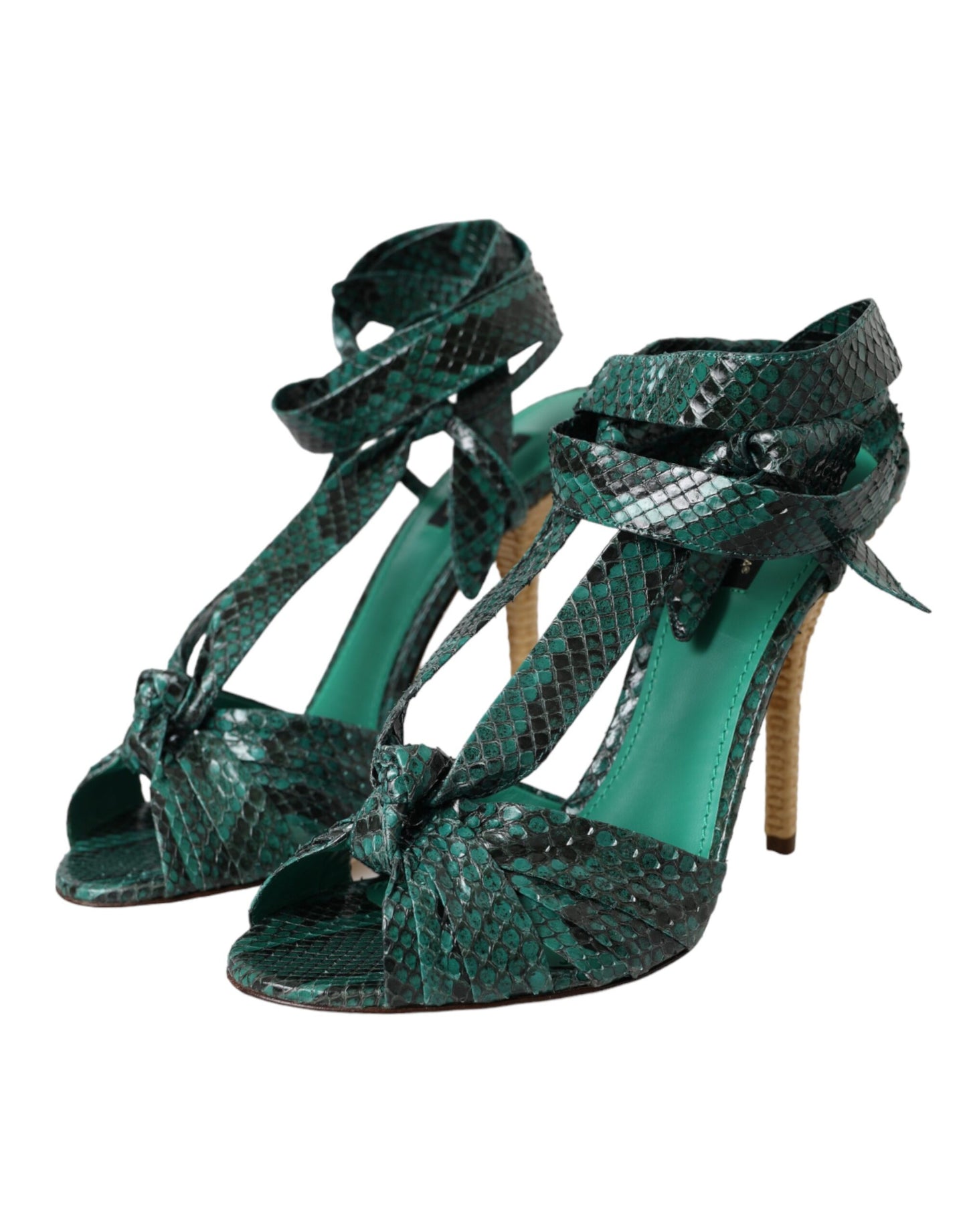 Dolce & Gabbana Green Exotic Leather Heels Sandals Shoes Dolce & Gabbana