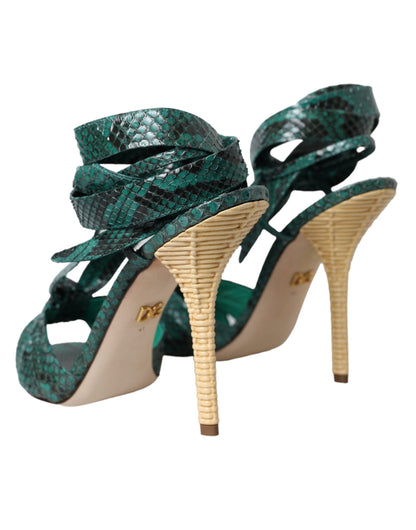 Dolce & Gabbana Green Exotic Leather Heels Sandals Shoes Dolce & Gabbana