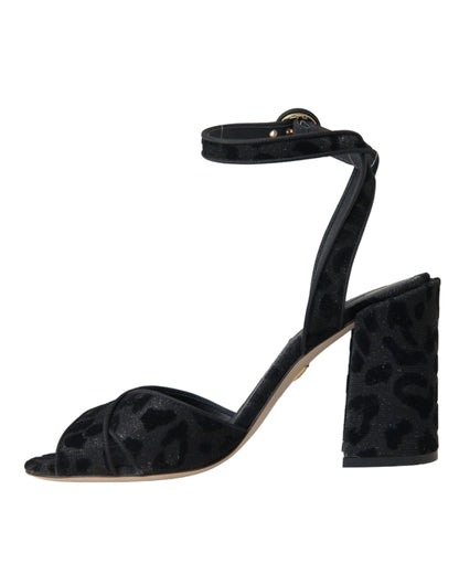 Dolce & Gabbana Black Leopard Suede Heels Sandals Shoes Dolce & Gabbana