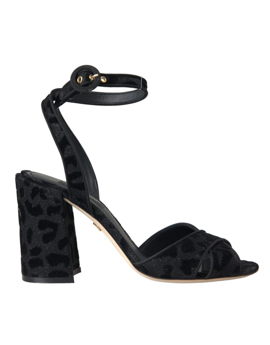 Dolce & Gabbana Black Leopard Suede Heels Sandals Shoes Dolce & Gabbana