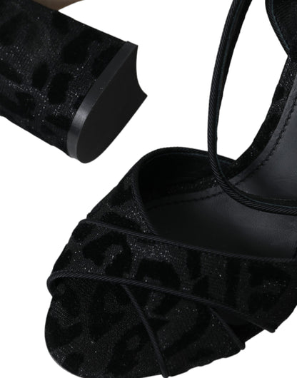 Dolce & Gabbana Black Leopard Suede Heels Sandals Shoes Dolce & Gabbana