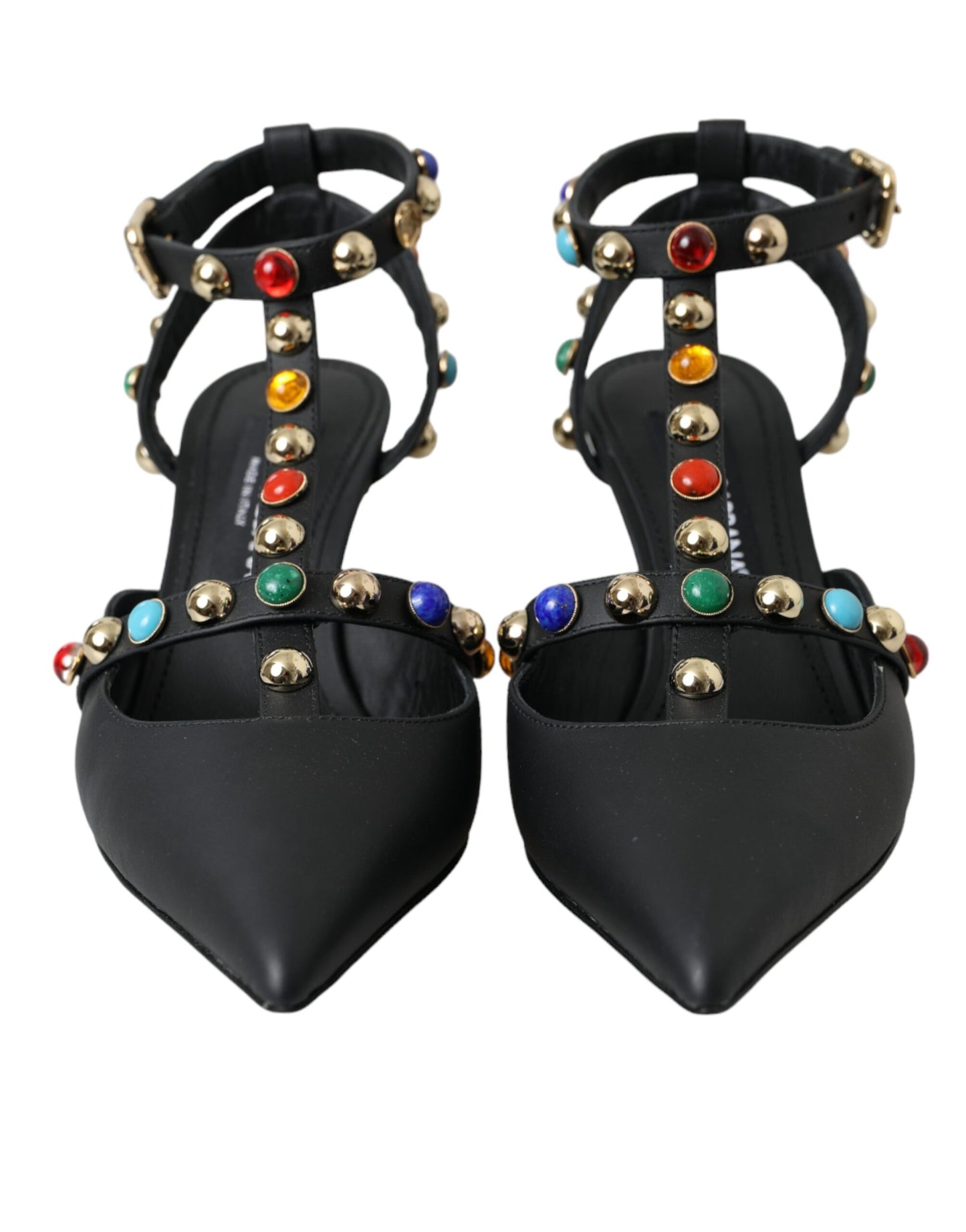 Dolce & Gabbana Black Leather Embellished Heels Sandal Shoes Dolce & Gabbana