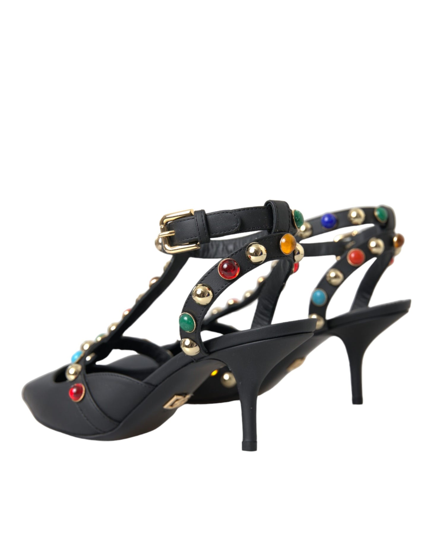 Dolce & Gabbana Black Leather Embellished Heels Sandal Shoes Dolce & Gabbana