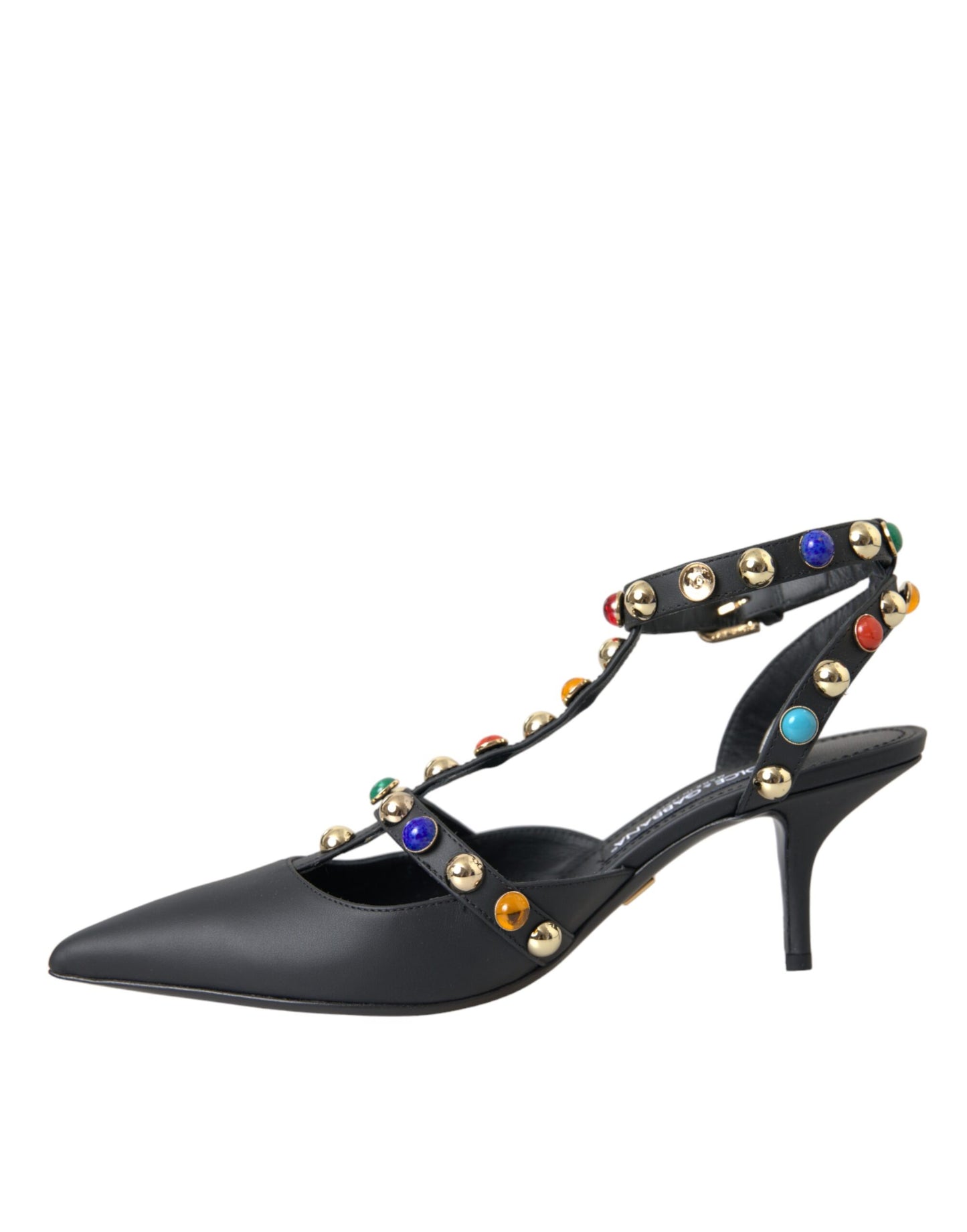 Dolce & Gabbana Black Leather Embellished Heels Sandal Shoes Dolce & Gabbana