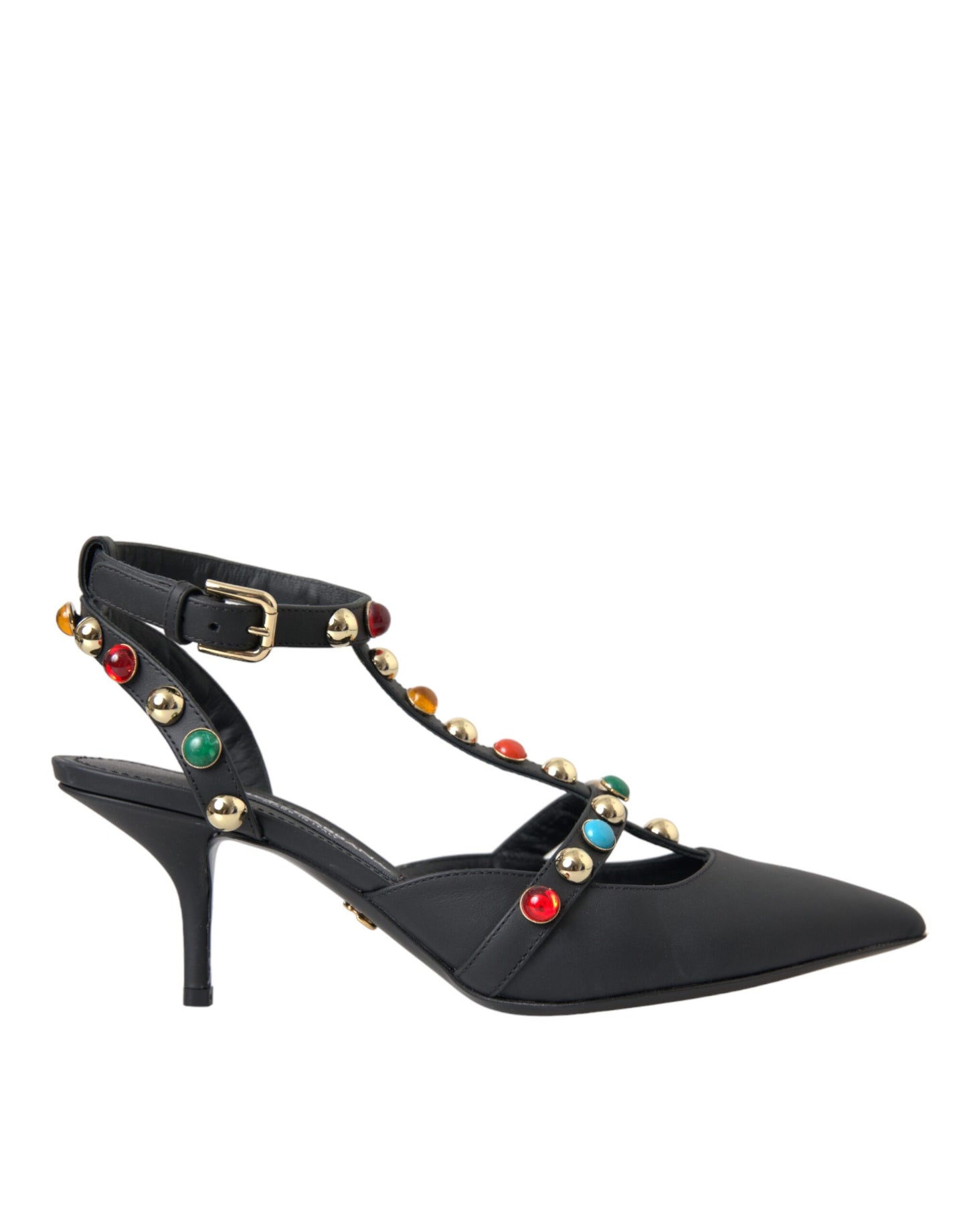 Dolce & Gabbana Black Leather Embellished Heels Sandal Shoes Dolce & Gabbana