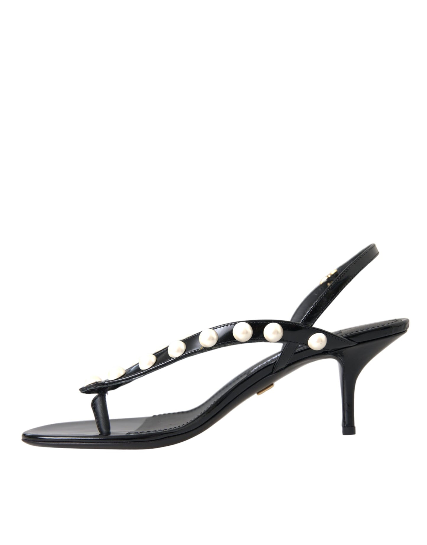 Dolce & Gabbana Black Leather Faux Pearl Heel Sandals Shoes Dolce & Gabbana