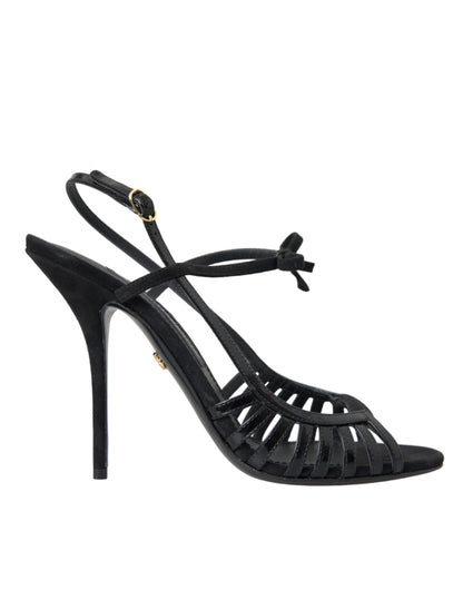 Dolce & Gabbana Black Sandals Stilettos Suede Strap Shoes Dolce & Gabbana