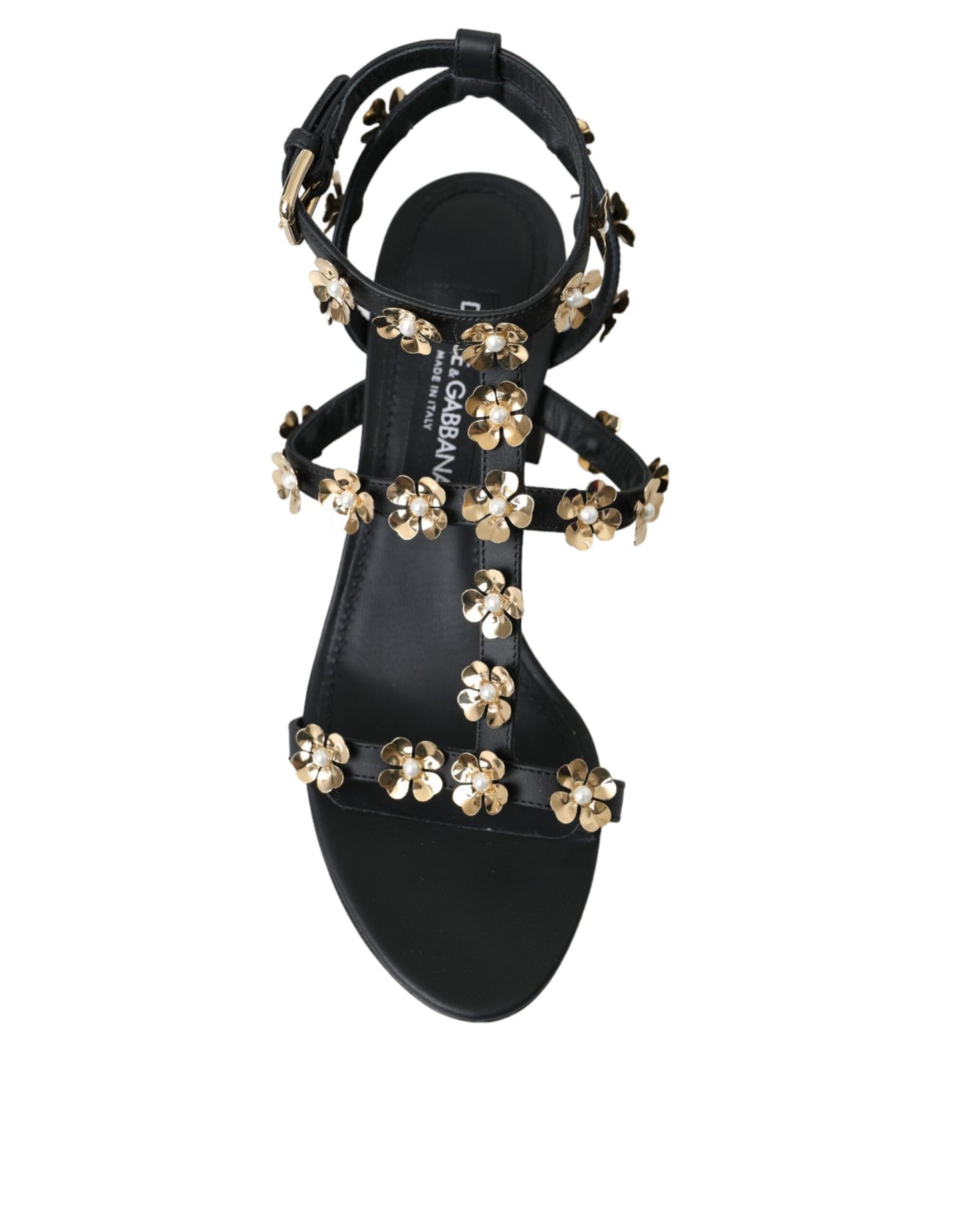 Dolce & Gabbana Black Leather Embellished Heel Sandal Shoes Dolce & Gabbana