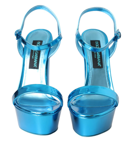 Dolce & Gabbana Metallic Blue Leather Platform Sandals Shoes Dolce & Gabbana