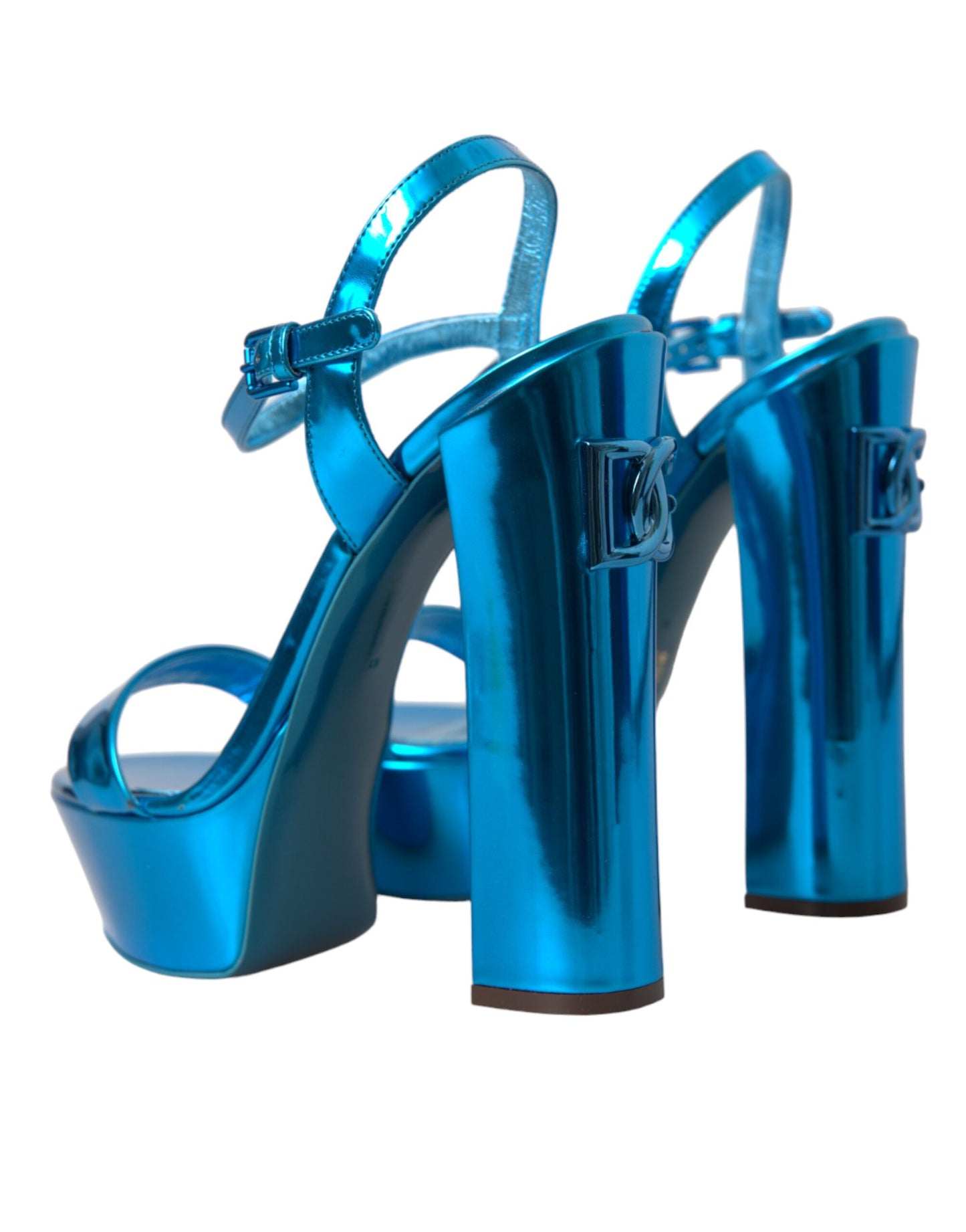 Dolce & Gabbana Metallic Blue Leather Platform Sandals Shoes Dolce & Gabbana