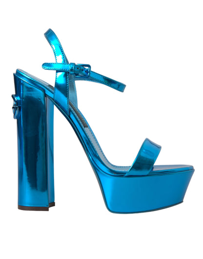 Dolce & Gabbana Metallic Blue Leather Platform Sandals Shoes Dolce & Gabbana