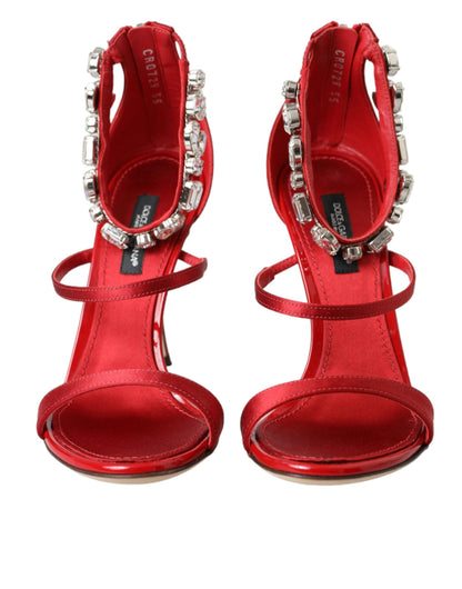 Dolce & Gabbana Red Keira Satin Crystals Sandals Heels Shoes Dolce & Gabbana