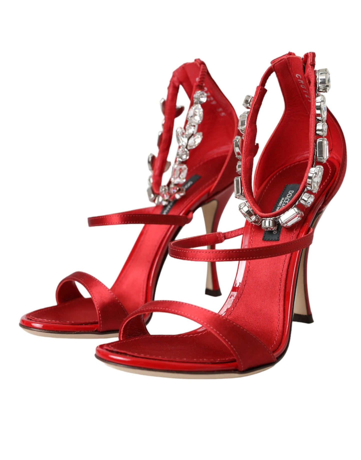 Dolce & Gabbana Red Keira Satin Crystals Sandals Heels Shoes Dolce & Gabbana