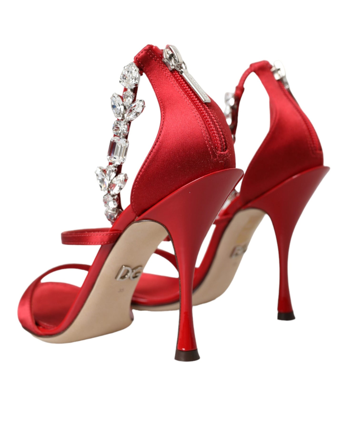 Dolce & Gabbana Red Keira Satin Crystals Sandals Heels Shoes Dolce & Gabbana