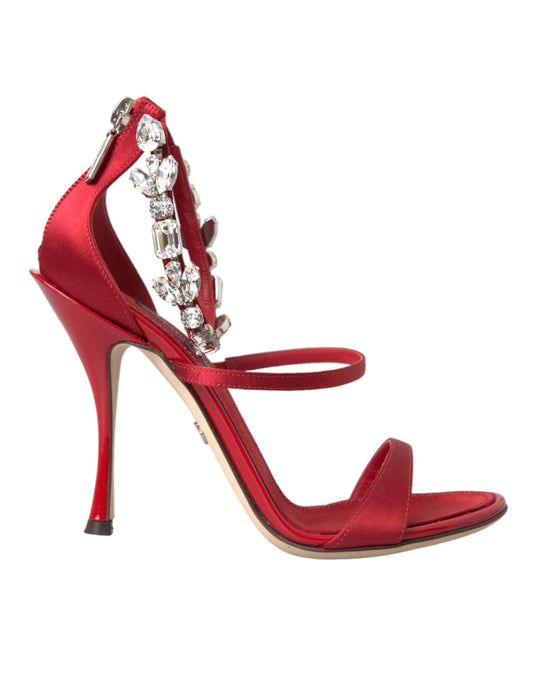 Dolce & Gabbana Red Keira Satin Crystals Sandals Heels Shoes Dolce & Gabbana