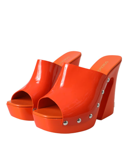 Dolce & Gabbana Orange Leather Mules Sandals Heels Shoes Dolce & Gabbana