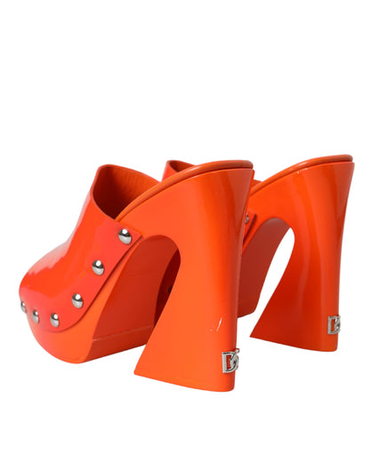 Dolce & Gabbana Orange Leather Mules Sandals Heels Shoes Dolce & Gabbana