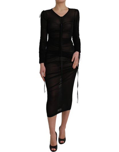 Dolce & Gabbana Black Sheer Bodycon Sheath Midi Dress Dolce & Gabbana