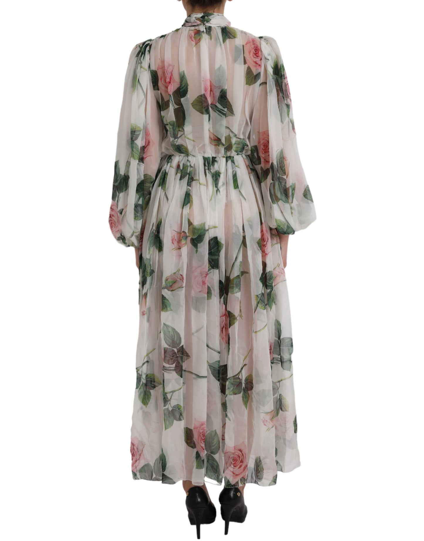 Dolce & Gabbana White Silk Floral Print Long Maxi Dress Dolce & Gabbana