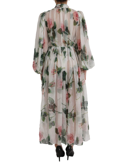 Dolce & Gabbana White Silk Floral Print Long Maxi Dress Dolce & Gabbana