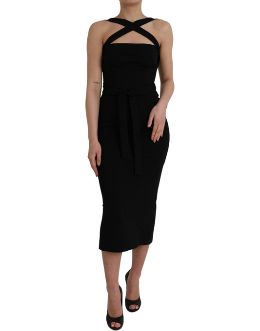 Dolce & Gabbana Black Sheath Halter Sleeveless Midi Dress Dolce & Gabbana