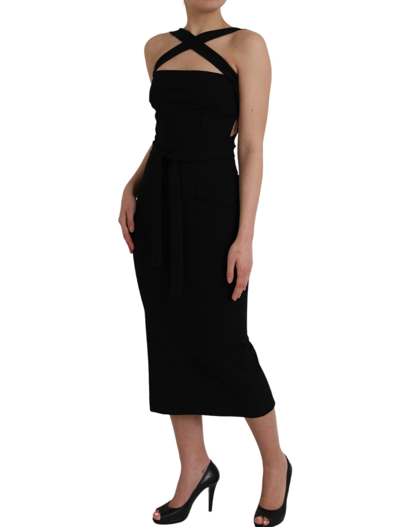 Dolce & Gabbana Black Sheath Halter Sleeveless Midi Dress Dolce & Gabbana