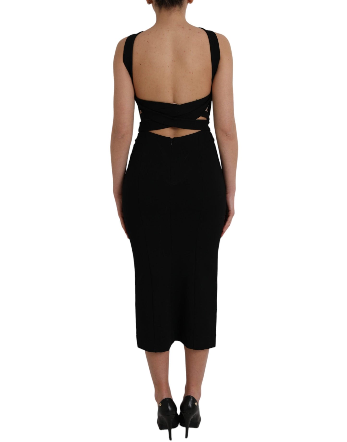 Dolce & Gabbana Black Sheath Halter Sleeveless Midi Dress Dolce & Gabbana