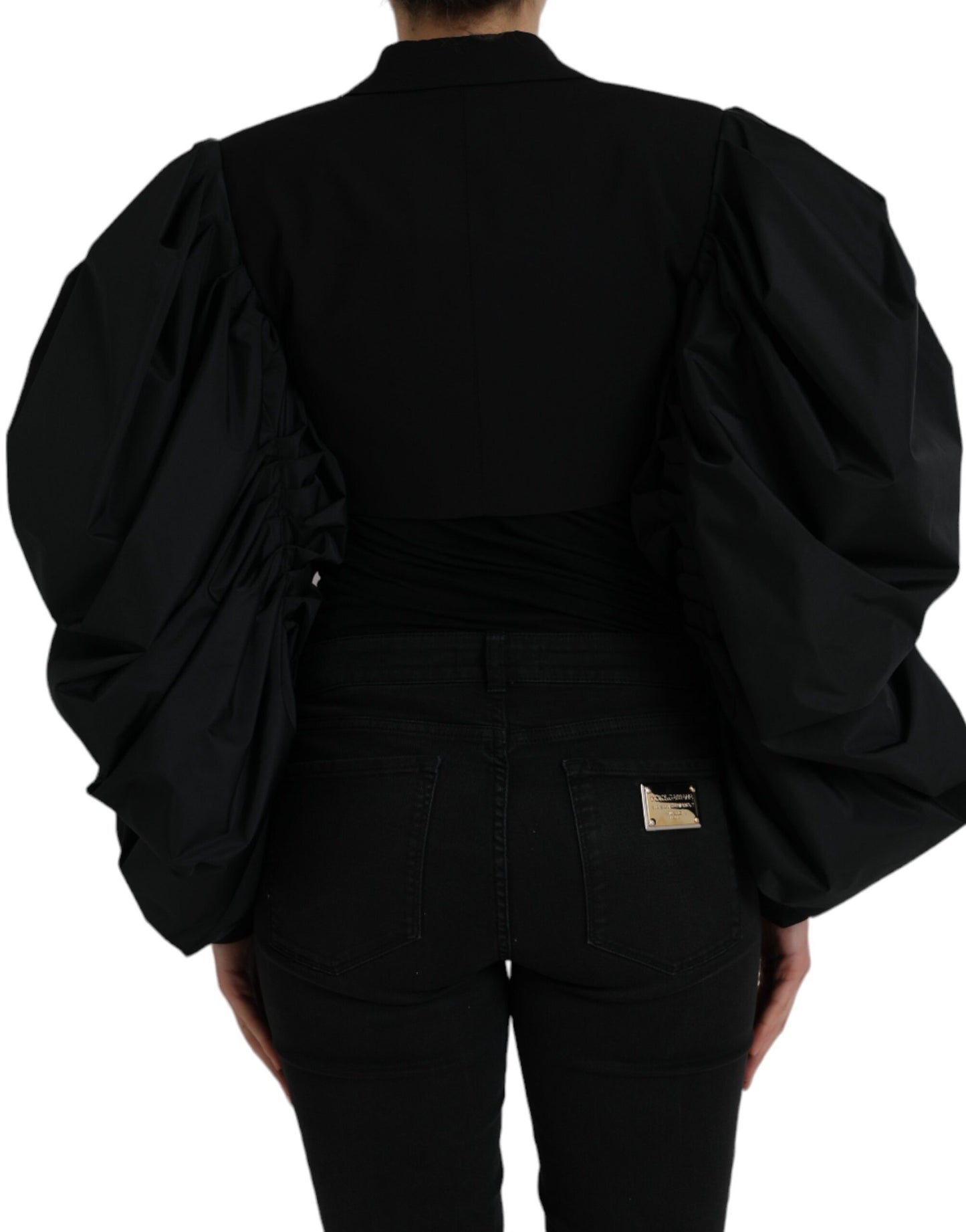 Dolce & Gabbana Black Polyester Puffed Sleeves Cropped Jacket Dolce & Gabbana