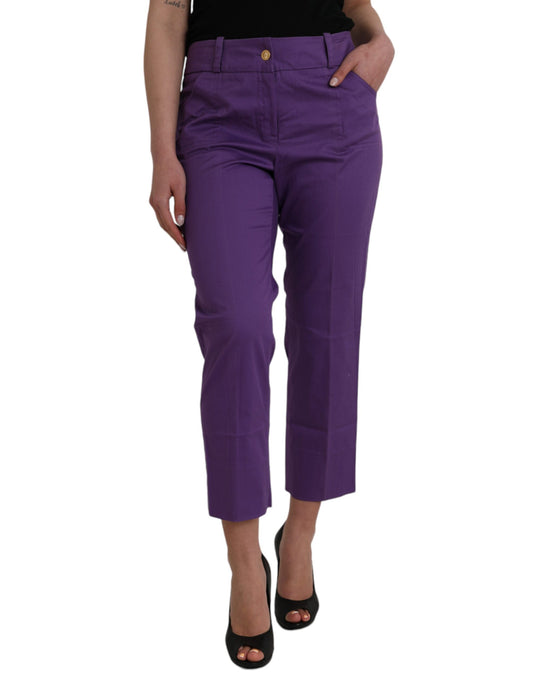 BENCIVENGA Purple Cotton MidWaist Straight Cropped Pants BENCIVENGA