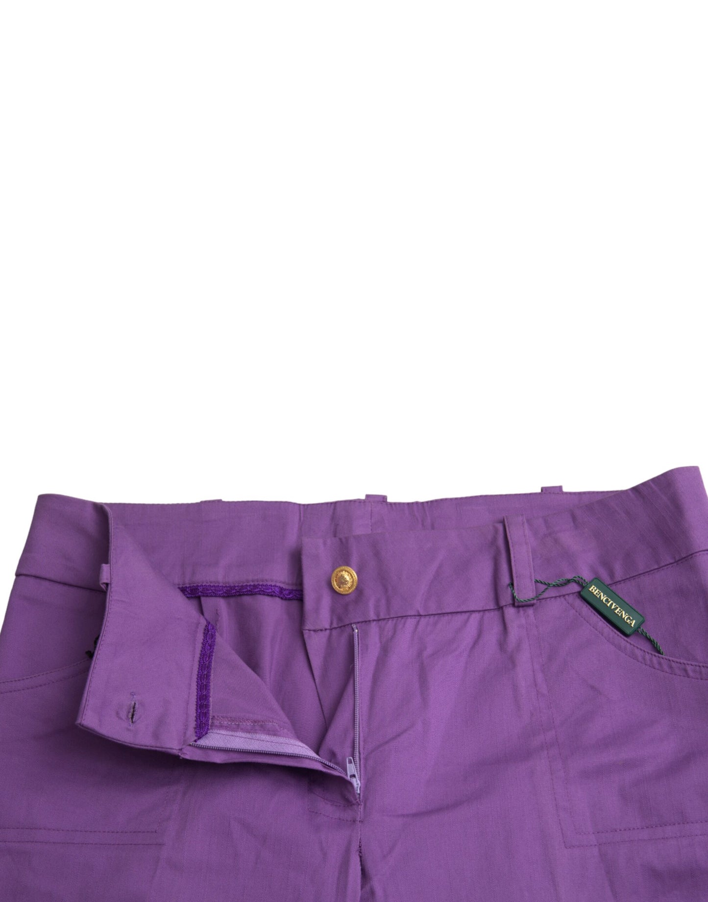 BENCIVENGA Purple Cotton MidWaist Straight Cropped Pants BENCIVENGA