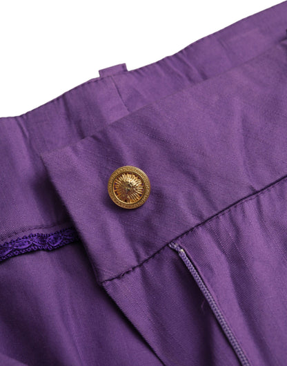 BENCIVENGA Purple Cotton MidWaist Straight Cropped Pants BENCIVENGA