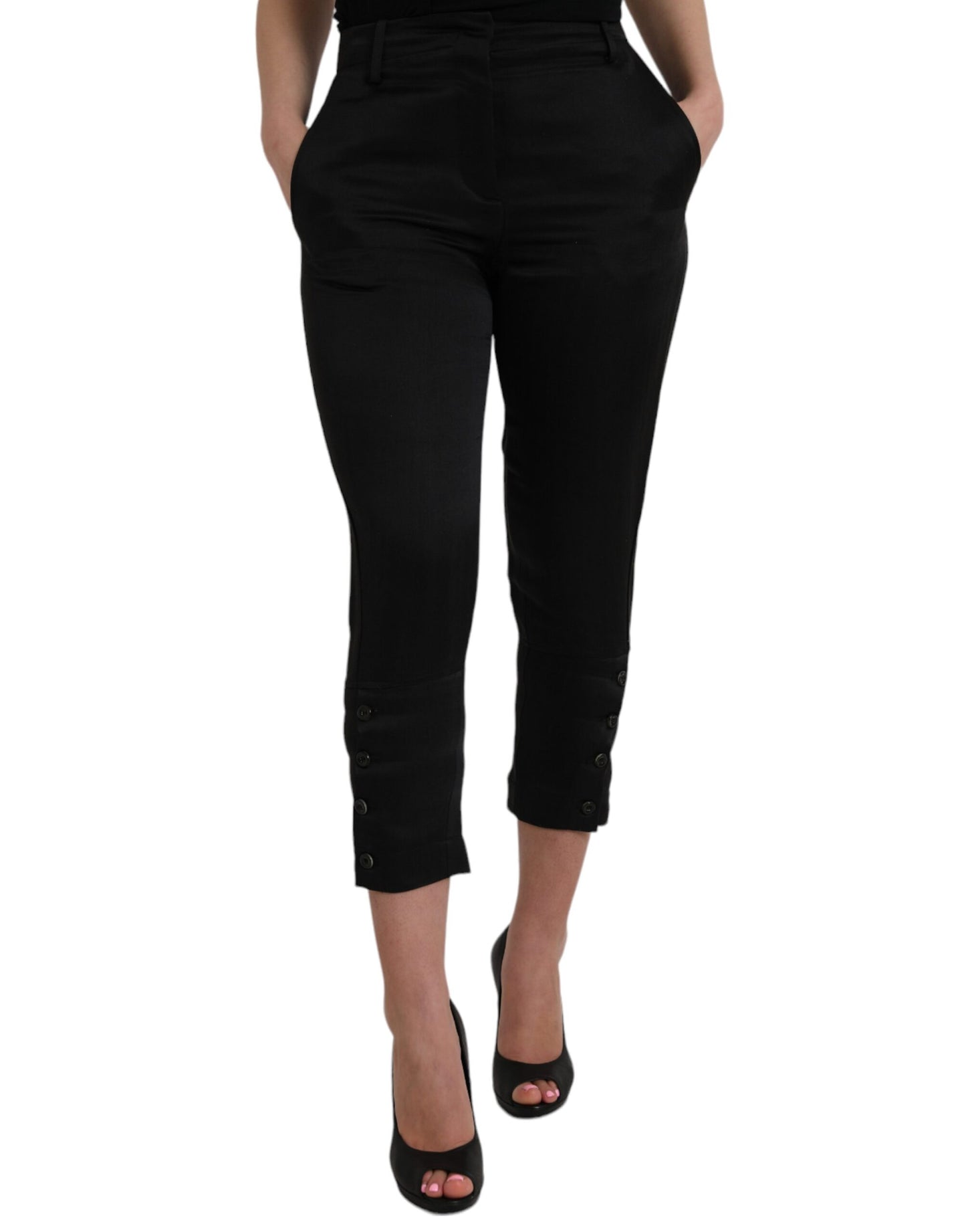 Ermanno Scervino Black High Waist Capri Cropped Pants Ermanno Scervino